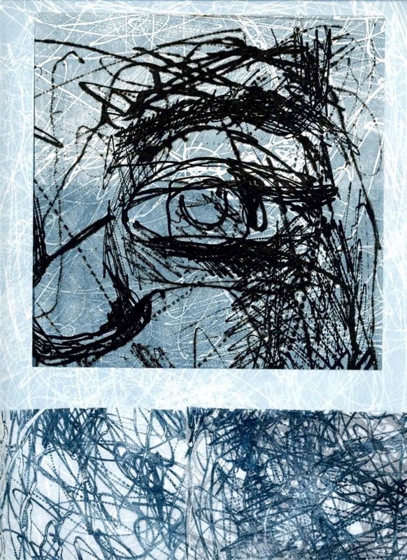El ojo de Juan, 2003. Calcografía sobre papel, tejido con hilos. 35 cms x 27 cms