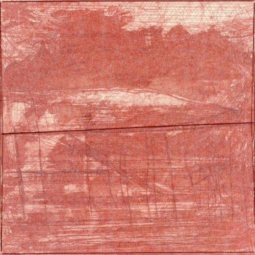 Atardecer, 2003. Calcografía sobre papel, tejido con hilos. 25 cms x 25 cms