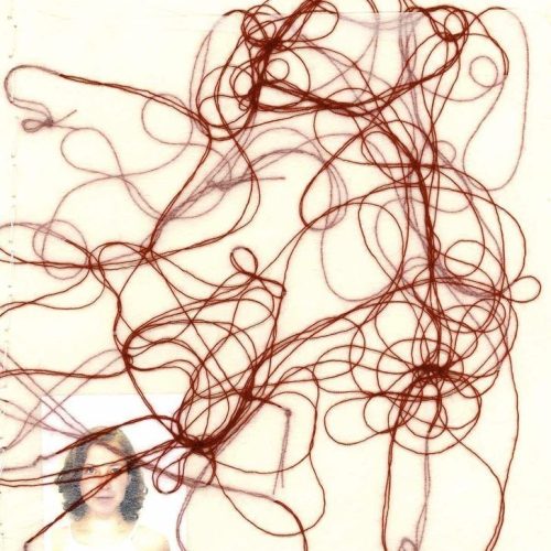 Autoretrato, 2003. Calcografía sobre papel tejido con hilos. 25 cms x 25 cms