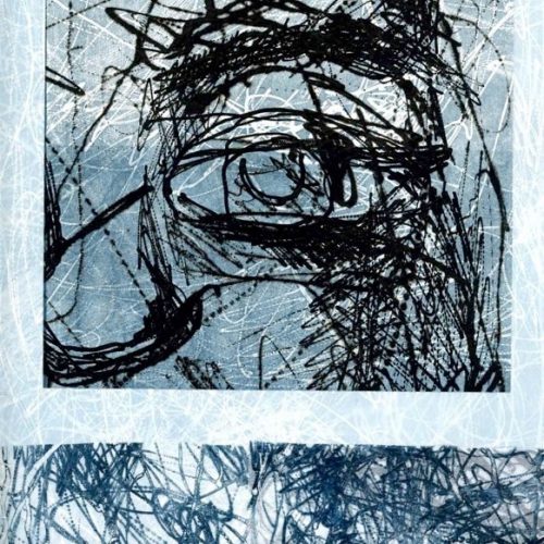 El ojo de Juan, 2003. Calcografía sobre papel, tejido con hilos. 35 cms x 27 cms