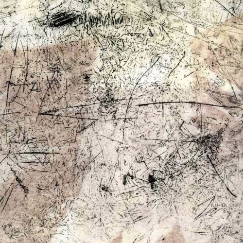 Huellas de Luz # 2, 2004. Monotipia y calcografía sobre papel de pergamino. 56 cms x 45 cms