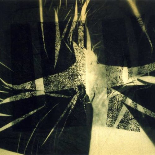 Huellas de Luz # 5. 2004. Monotipia y calcografía sobre papel de pergamino. 56 cms x 45 cms
