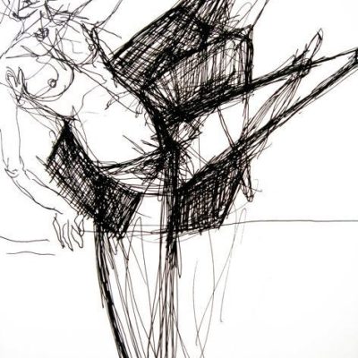 Buscando el equilibrio, 2005. Lapicero sobre papel 35 cms x 25 cms