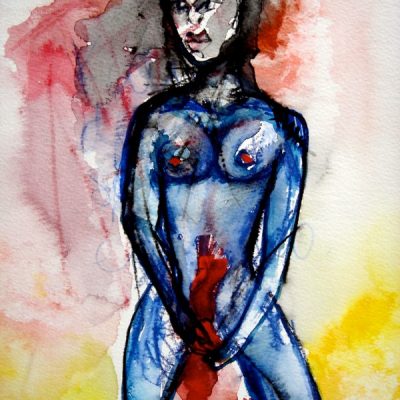 Mujer # 3, 2005. Carboncillo, lápices de colores y acuarela sobre papel. 35 cms x 25 cms