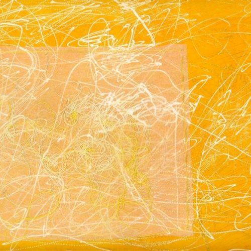 Tejido Amarillo, 2004. Calcografía sobre papel tejido con hilos. 25 cms x 35 cms